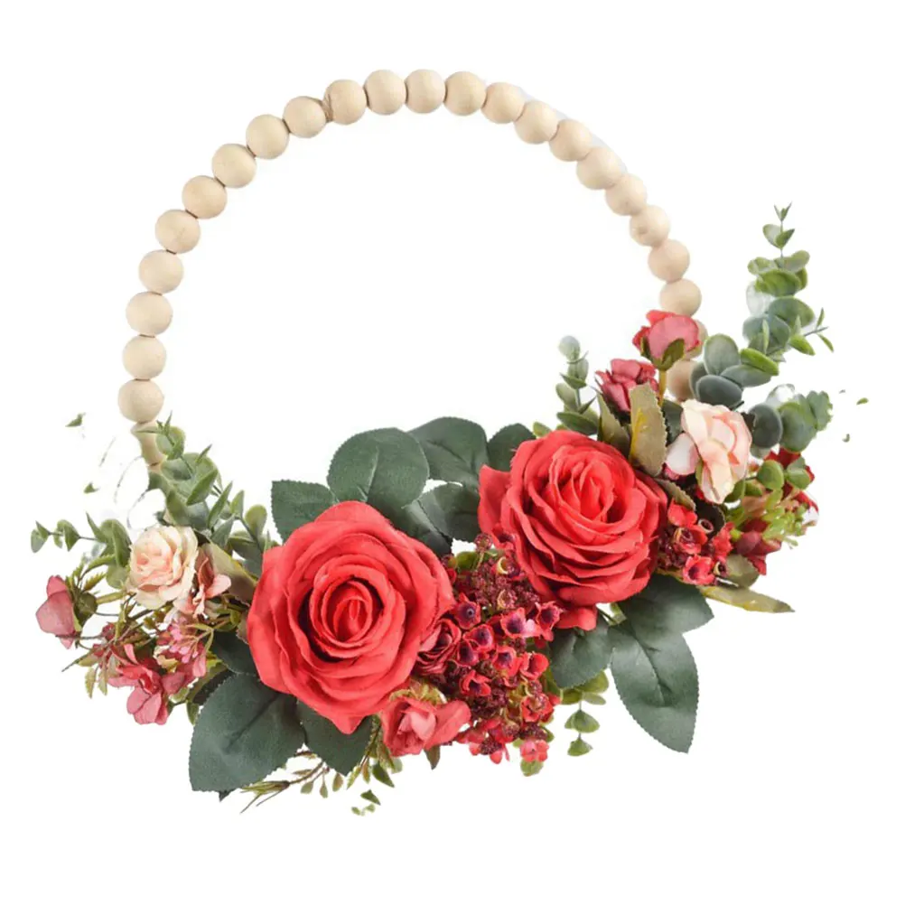 

Artificial Pink Wood Wreaths for Front Door Decorations Faux Leaf Hanging Decor Artificial Flower Wreath Party