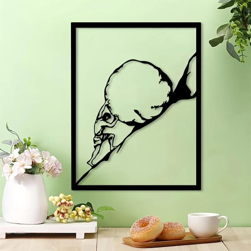 Metal Wall Art Sisyphus Greek Mythology Key Pattern Black Gold Iron Rustic Hanging Statue for Office Gallery Decor Gift