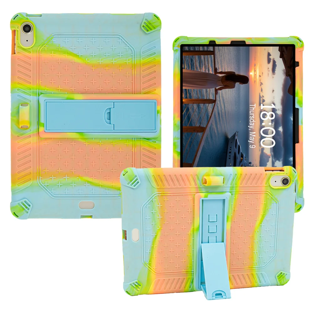 

For iPad (2025) / 10.9 (2022) Case PC Kickstand Silicone Heat-Dissipating Protective Cover - Colorful Green