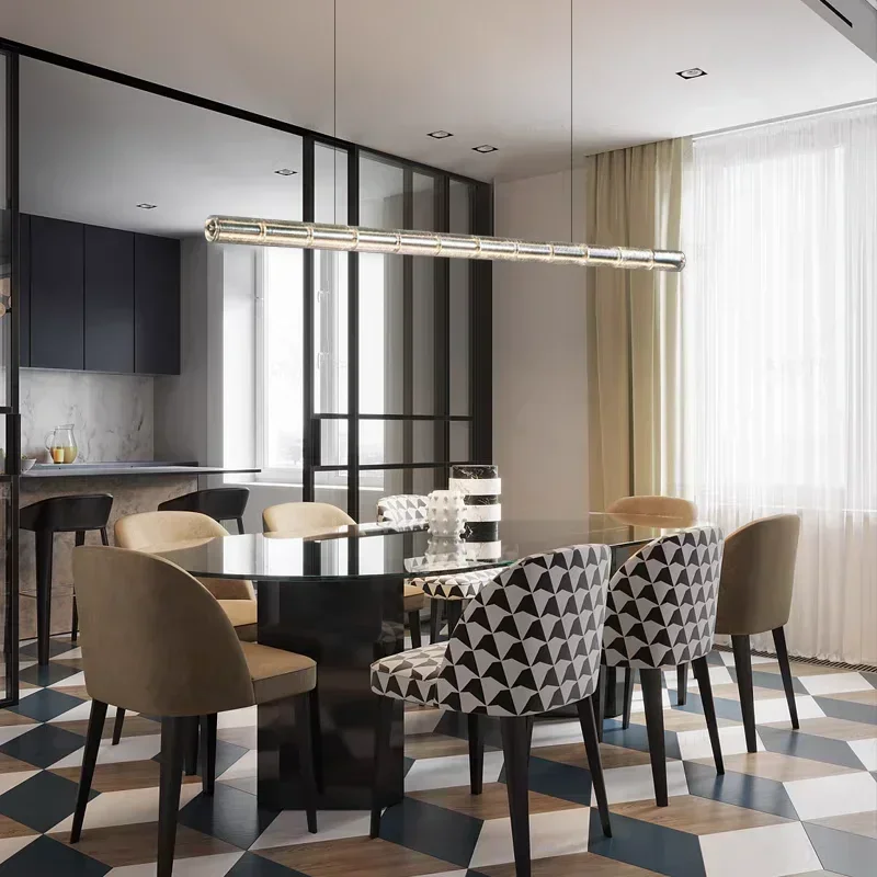 

Designer Glass Tube Pendant Lamp Modern LED Long Hanging Light For Living Room Bedroom Office Simple Dining Table Hanging Lamp