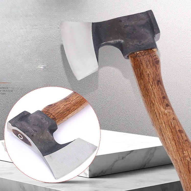 27CM Manganese Steel Neck Wooden Multi-functional Handle Axe Outdoor Camping Household Splitting Firewood Hand Tool