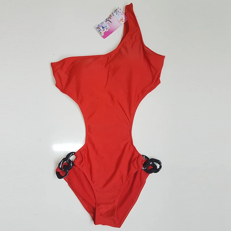 

Женский слитный купальник-монокини с высоким вырезом, акриловыми цепочками и эффектом пуш-ап, на одно плечо, сексуальный, для пляжа