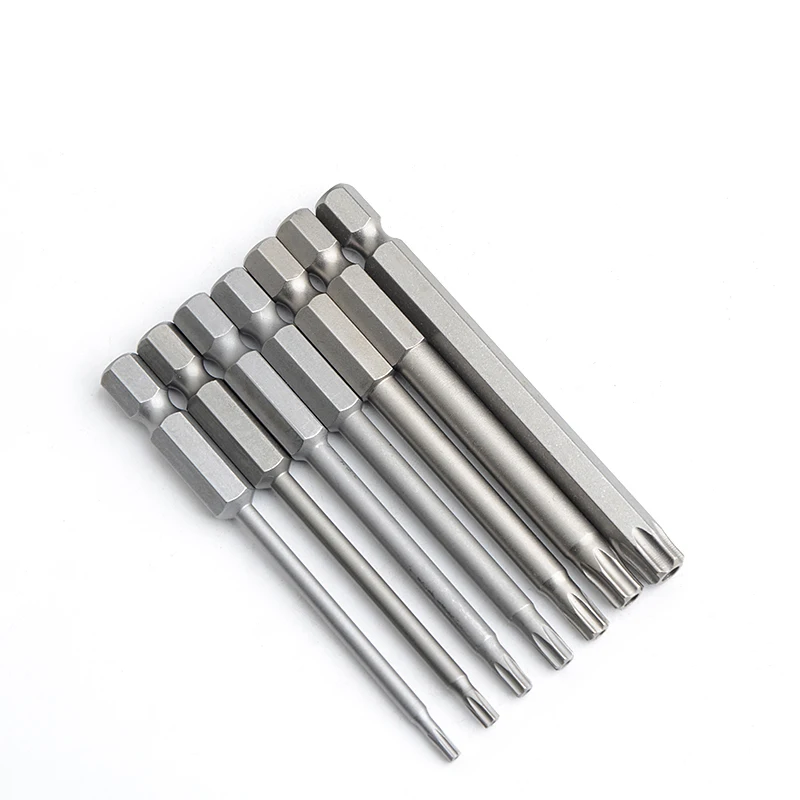 11pcs 75mm 1/4' Hex Shank Torx Screwdriver Bit Star Drill Head Magnetic T6 T7 T8 T9 T10 T15 T20 T25 T27 T30 T35 T40 with hole