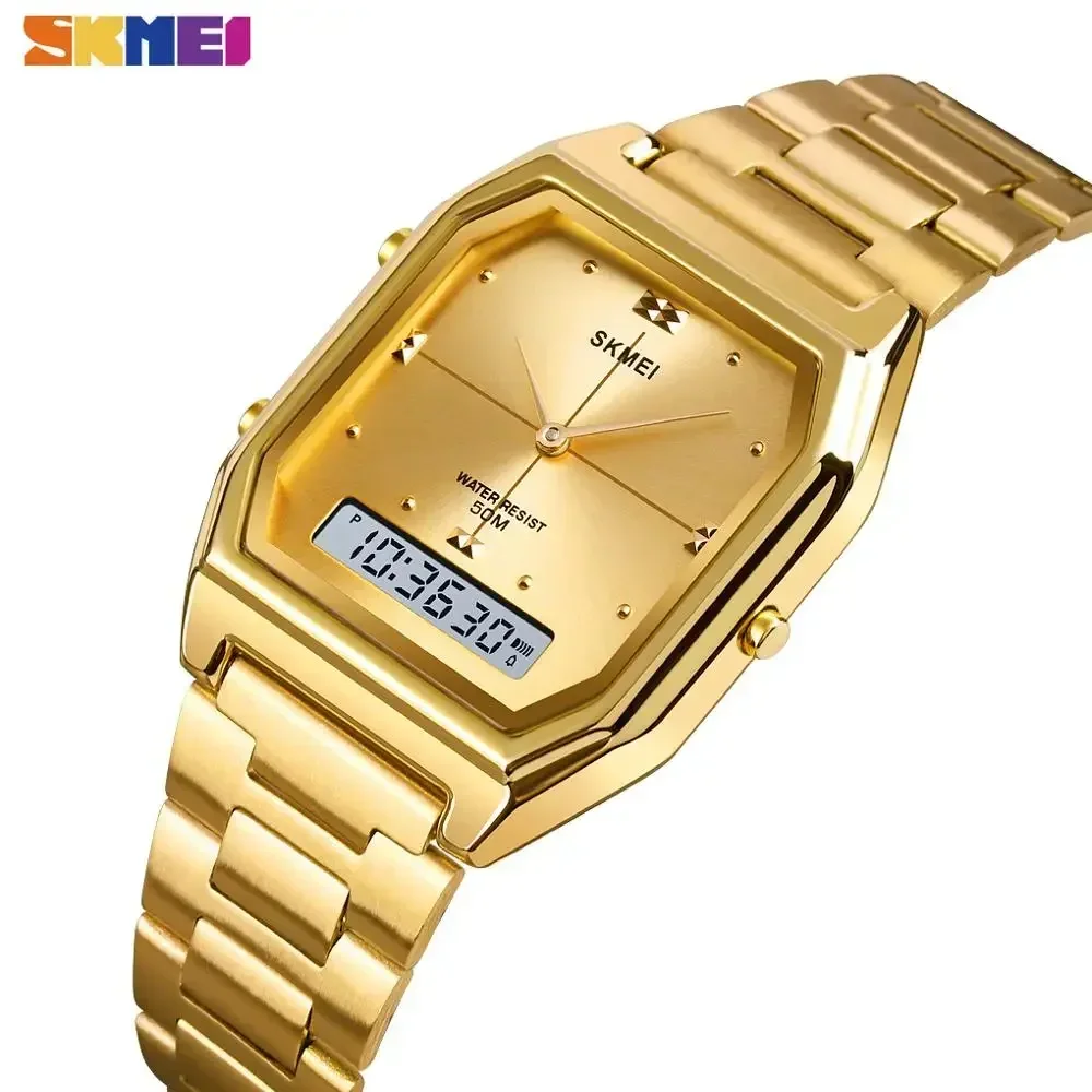 SKMEI 1612 Luxury Quartz Watch for Men Women Stainless Steel Waterproof Digital Wristwatches Mens Clock Girl 2258 Reloj Hombre