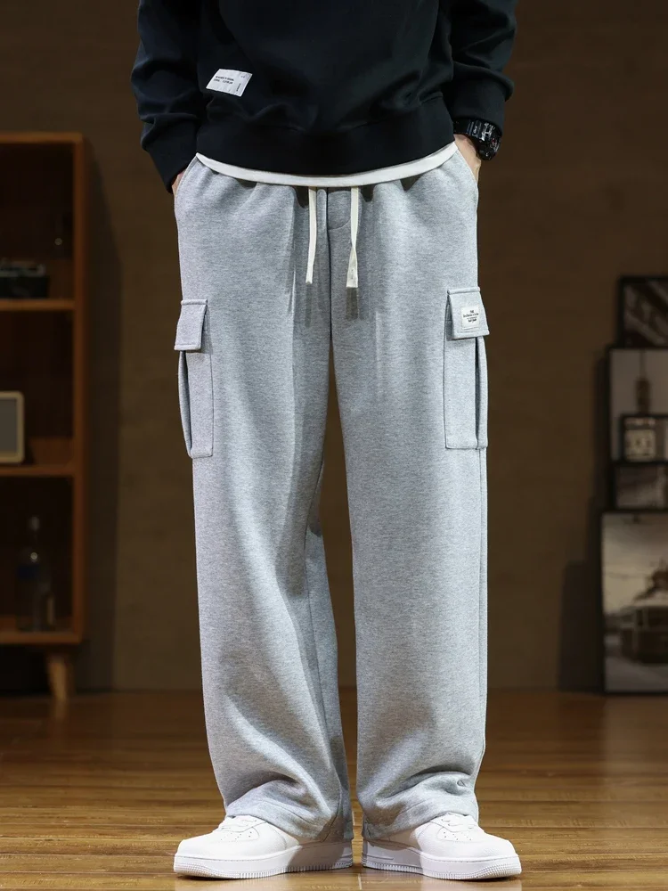 2024 Autumn New Sweatpants Men Multi-Pockets Drawstring Cotton Casual Track Pant Male Loose Straight Trousers Large Size 8XL