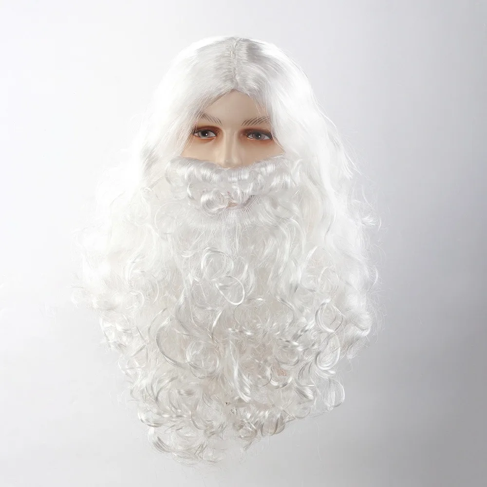 Peluca de barba de Papá Noel, conjuntos de gafas, peluca y barba de Navidad de Cosplay realista blanca, accesorios de disfraz de Papá Noel para hombres