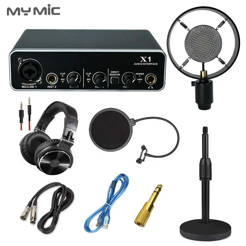 MX7 High quality USB sound card microphone Kit for Studio room Podcasting Singing Recording Audio interface headphone monitor