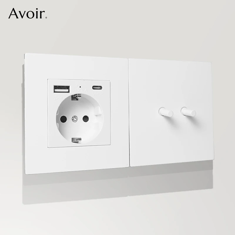 Interruptor de iluminação retro branco com painel de aço inoxidável, alavanca de latão de 2 vias, soquete europeu com botão USB, dimmer