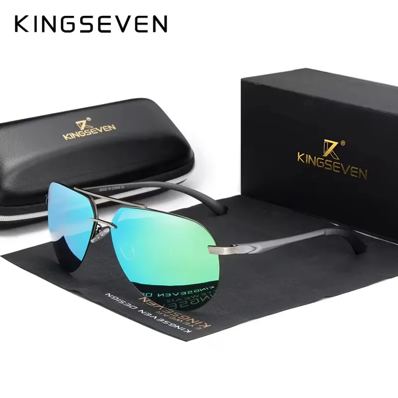 KINGSEVEN aluminiowe i magnezowe spolaryzowane okulary przeciwsłoneczne bez oprawek dla mężczyzn wysokiej rozdzielczości Retro okulary damskie óculos de sol