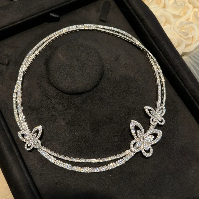 Cameo Women Hollow Butterfly Jewelry Set 4Pcs Cubic Zirconia Necklace Earrings Open Bangle Ring Luxury Wedding Bridal Jewelry