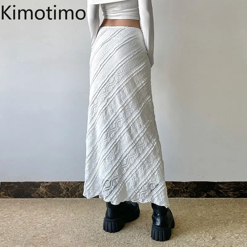 

Kimotimo French Retro Lace Mesh Texture Skirts Women 2025 Autumn Waist Slim Fit Split Spicy Girls Hip Long Skirt Y2k Streetwear