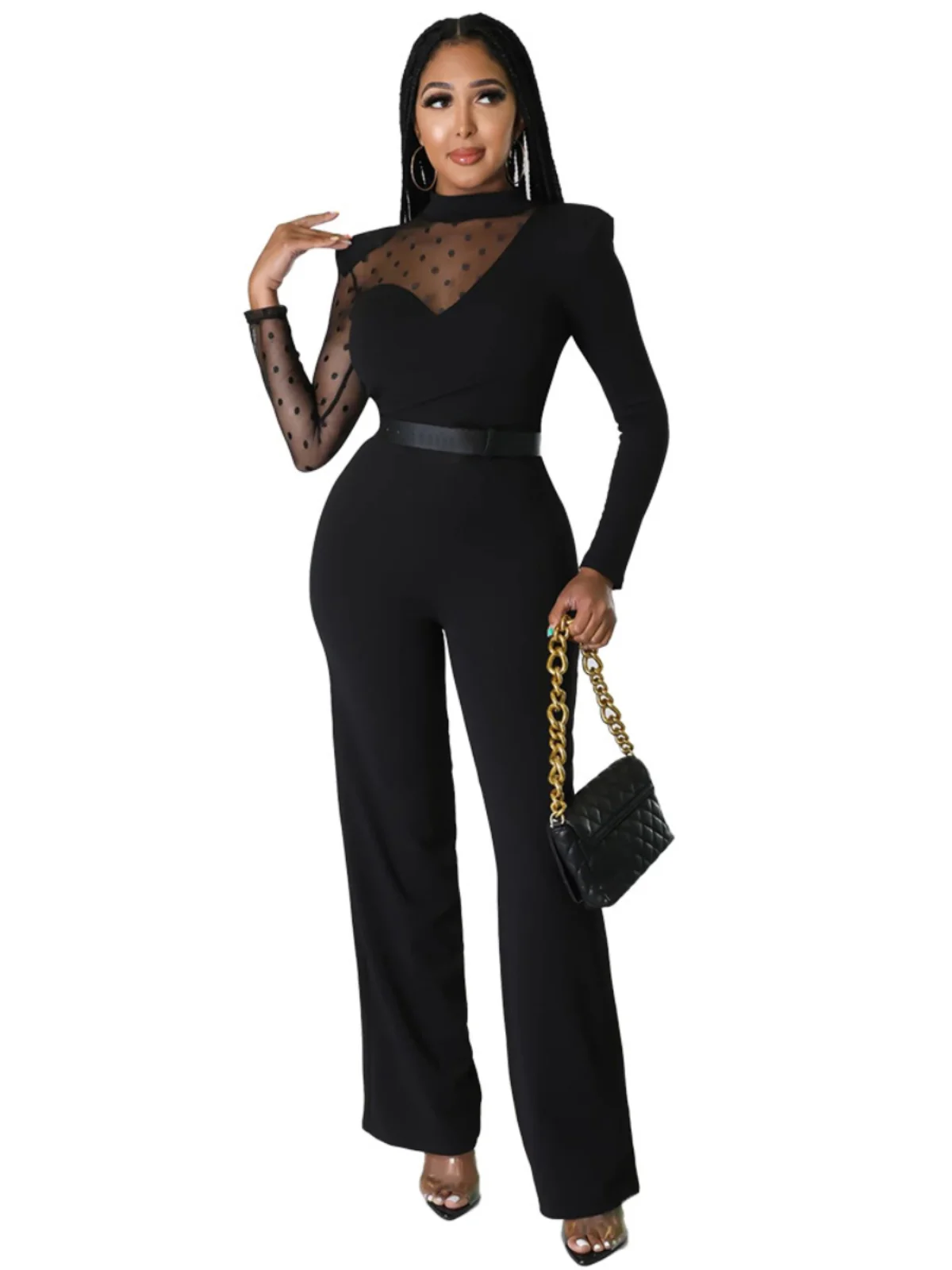 จั๊มสูทลำลองผู้หญิงแบบแพทช์เวิร์ค กางเกงขายาวทรงตรงเอวสูง ดีไซน์เรียบง่าย สไตล์สตรีท เหมาะสำหรับฤดูใบไม้ร่วง