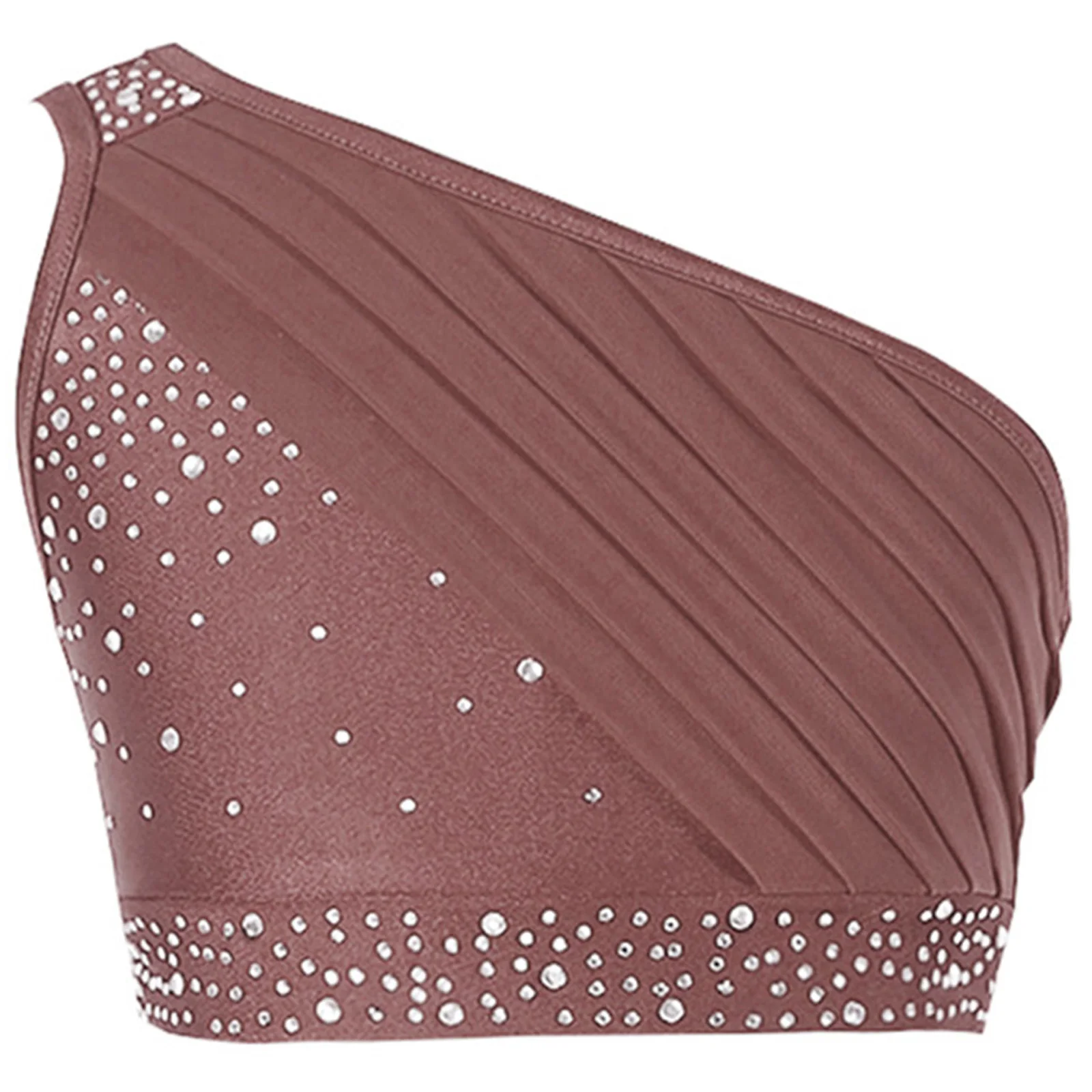 Ginnastica per ragazze Pattinaggio di figura Danza Top Lucido increspato Sheer Mesh Overlay Una spalla Top corto per la danza moderna del salone