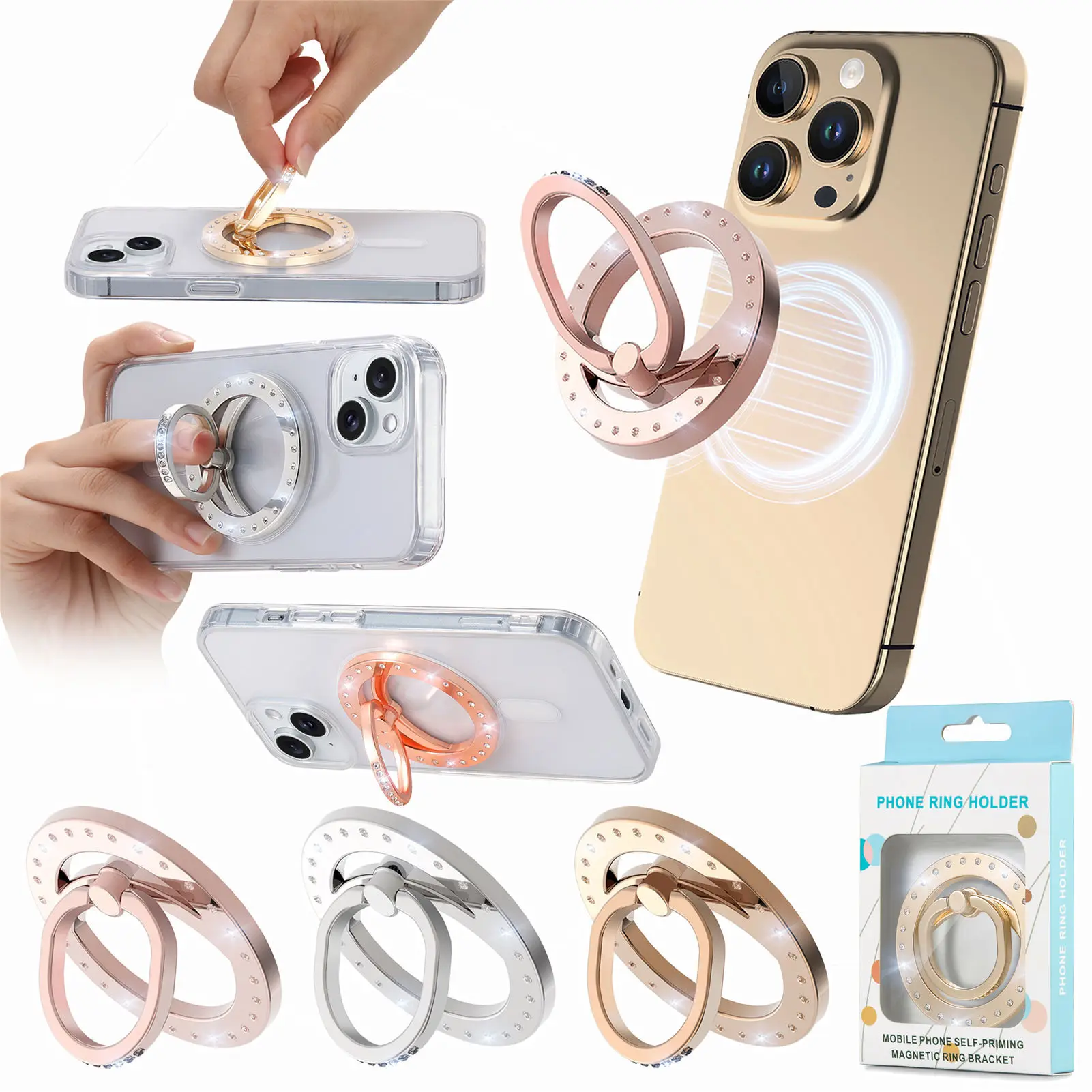 

Магнитный держатель для телефона, подставка, магнитное гнездо для кольца на палец для беспроводной зарядки Magsafe для IPhone 16, 14, 13, 12, Pro/макс.