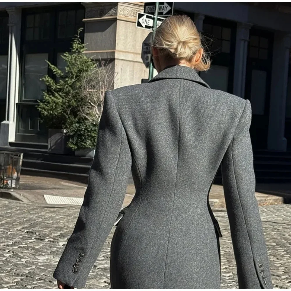 LUCYSHIHATTU New Autumn Women's Clothing Women's Woolen Coat Temperament Elegant Lapel High Waist Long Windbreaker Trench Coat