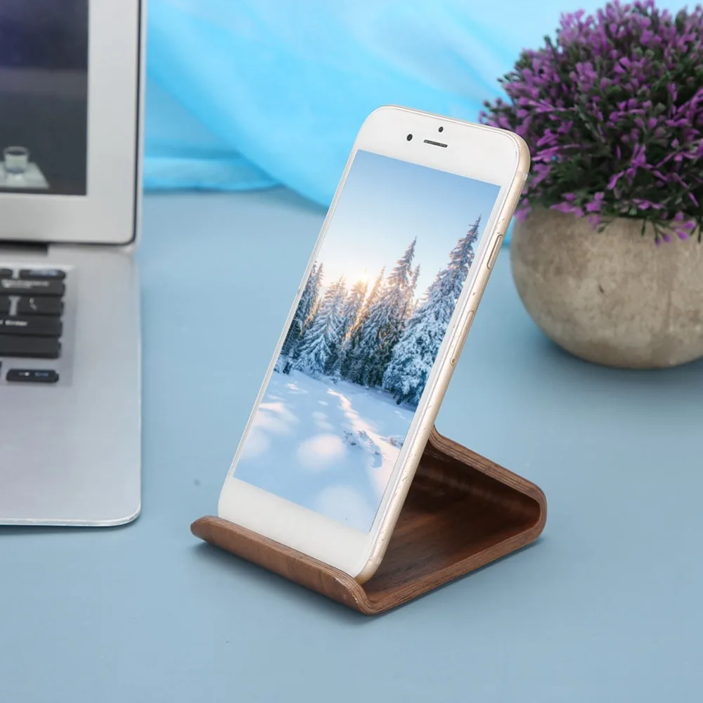 

Double-Sided Design Tablet PC Holder Nut Brown /Wood Color 90*75*65mm Mobile Phone Bracket Compact Size Stable