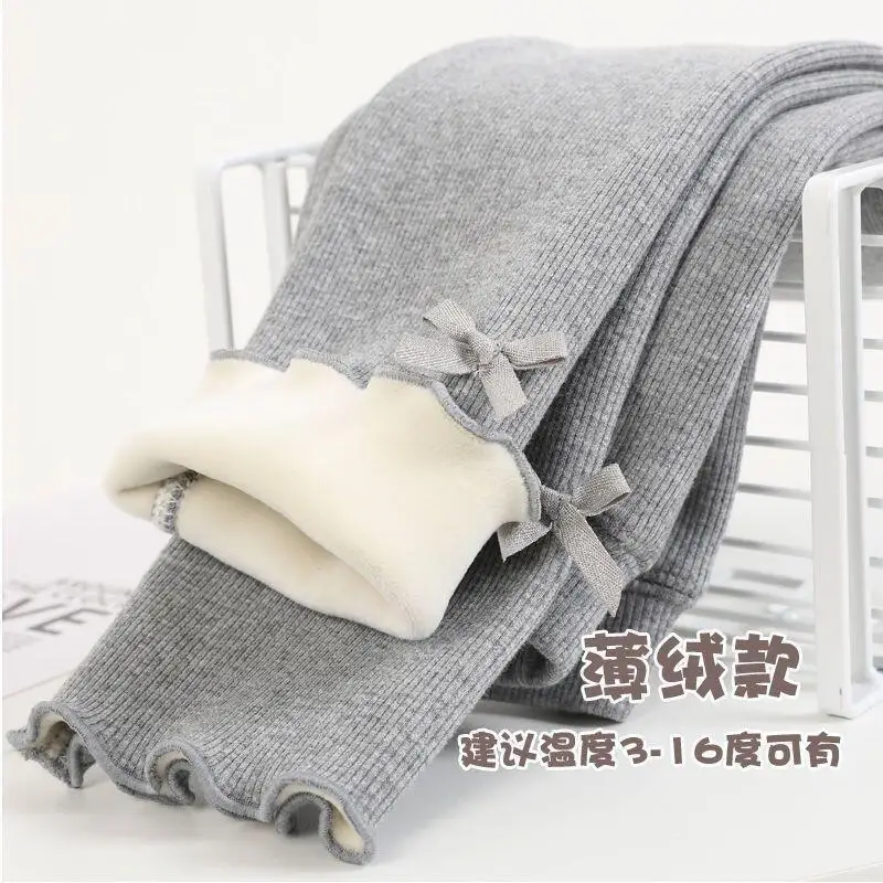 Kawaii Casual Long Pants Fashion Children S Clothing Girls Fleece Lined Pants Winter Thick Warm Gray Kids Leggings For Outdoor