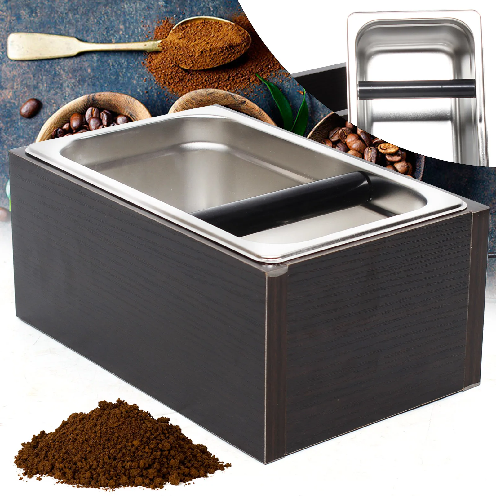 Coffee Knock Box Stainless Steel Coffee Grounds Container Waste Bin for Kitchen Bar