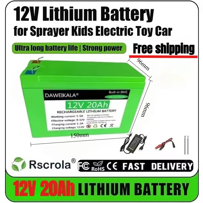 

12V 18650 lithium battery recharable battery Solar storage Battery Electric lighting 12V 20Ah 3A Charger