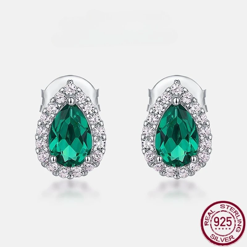 

New S925 pure silver simple and luxurious water droplet shaped inlaid cultivation colorful jewelry earrings for weddings