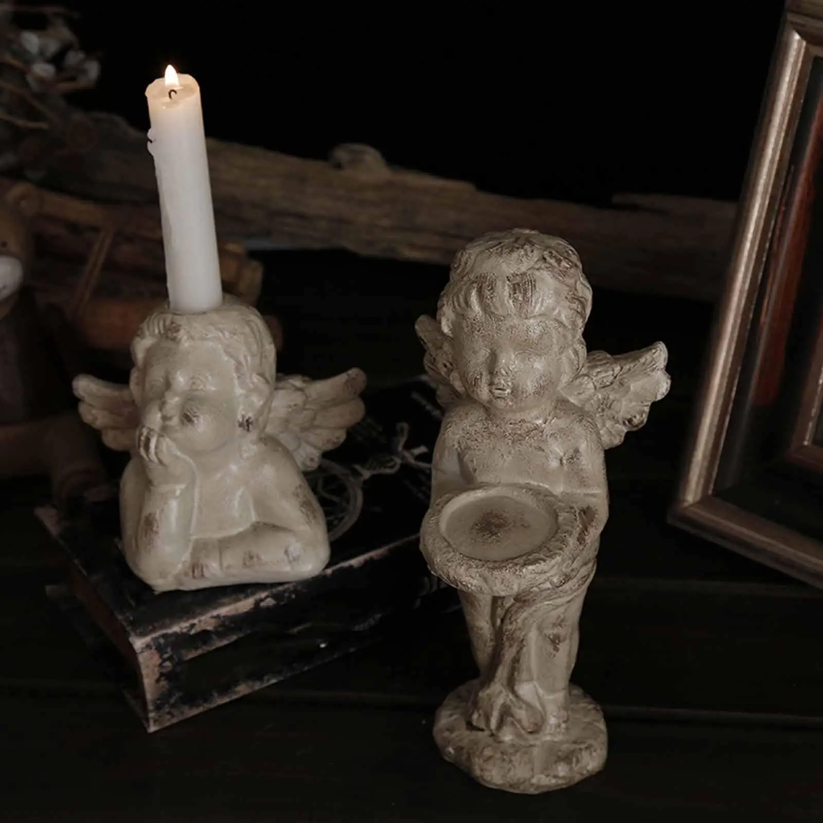 Tea Light Candle Holder Decor Candlestick Angel Figurines Candle Stand Statue for Table Birthday Bridal Centerpiece Garden