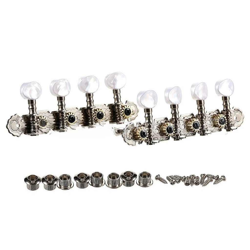 Silver Classical Guitar Tuners 3 Left 3 Right Machine Heads White Pearl Oval Buttons Open Gear Tuning Pegs