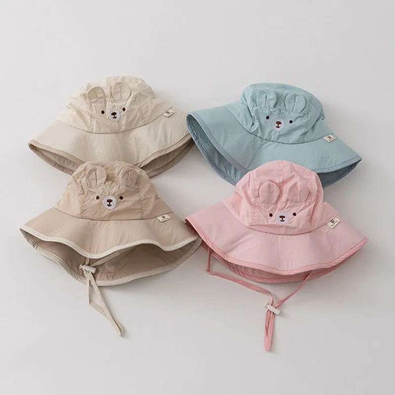 Cute Bear Kids Panama Basin Cap Cartoon Children Fisherman Hat Lovely Ear Baby Bucket Hat Boy Girl Sun Visors Bonnet 모자