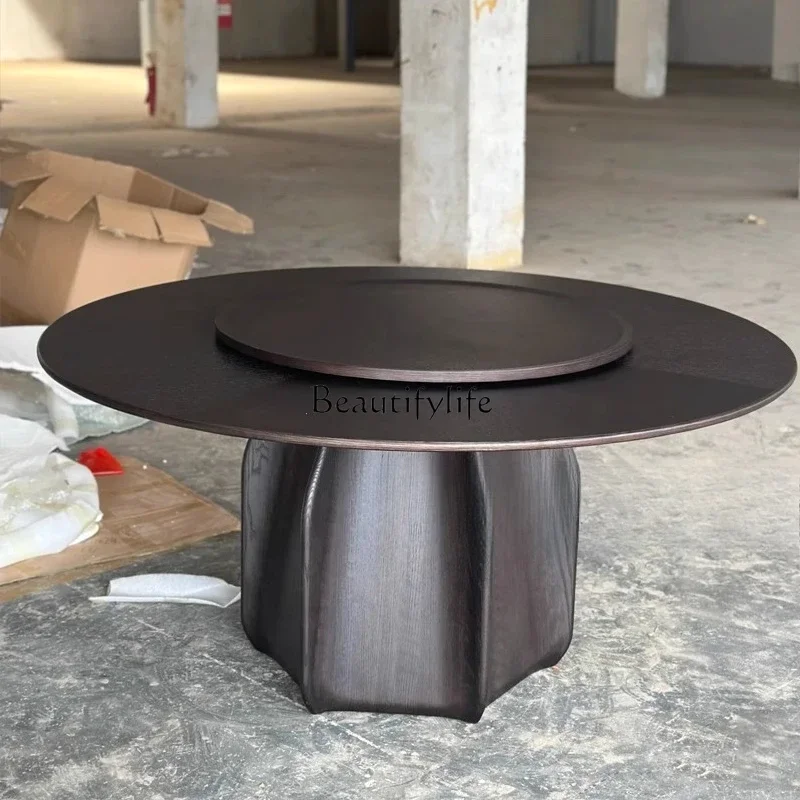 

Medieval minimalist round table with turntable solid wood household round tableLX