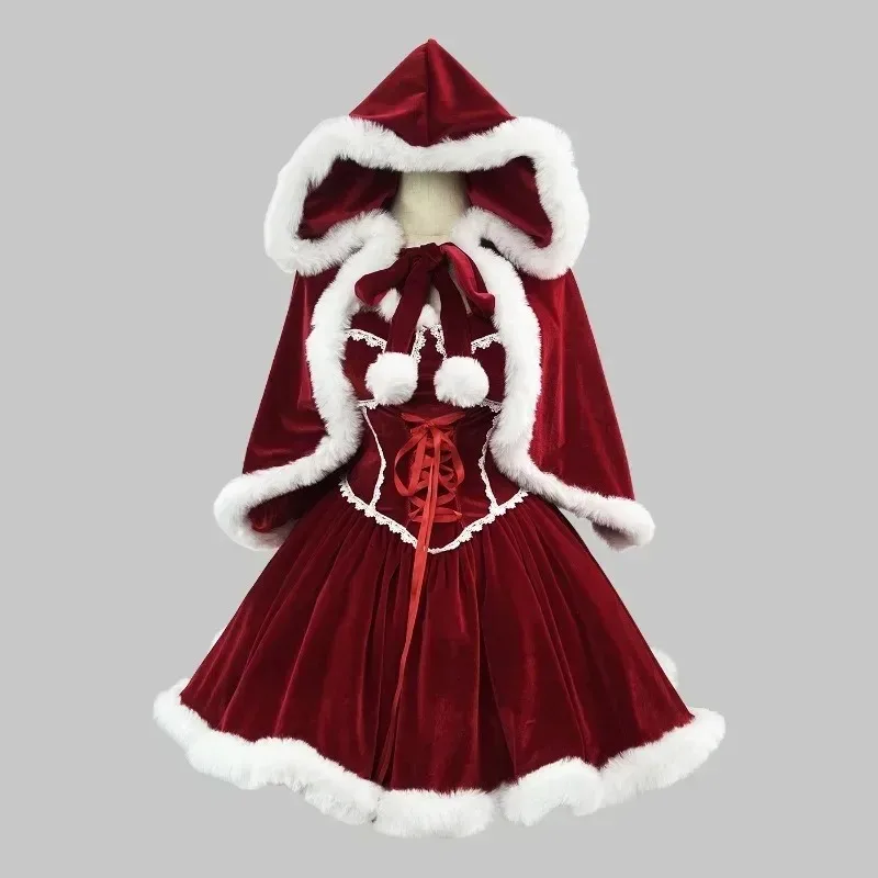 New Year Red Dress Cloak Cosplay Plus Size Christmas Clothes Cape Women Role Play Outfit Full Set Warm Holiday Costume Girls - Image 2