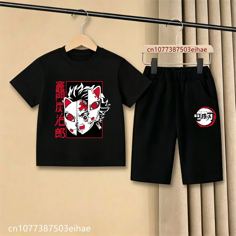 2026 Demon Slayer Manga Pattern T-Shirt And Casual Shorts Boys Girls Loose Soft Summer Outdoor Home Loungewear Costume Suit