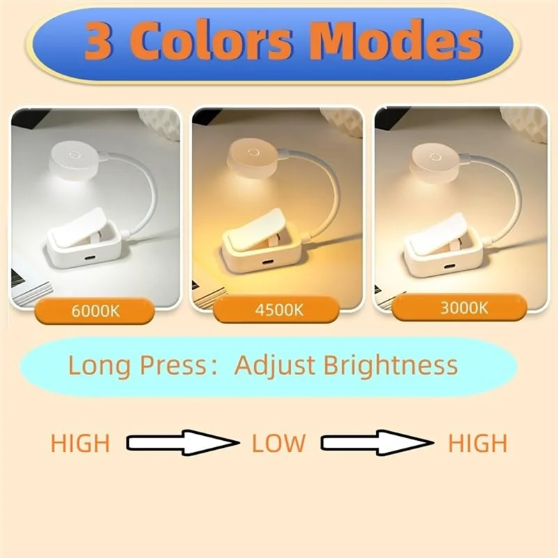 ABSS-Booklights Forreading Inbed في الليل، مشبك إضاءة كتاب قابل لإعادة الشحن، ضوء قراءة ليلاً