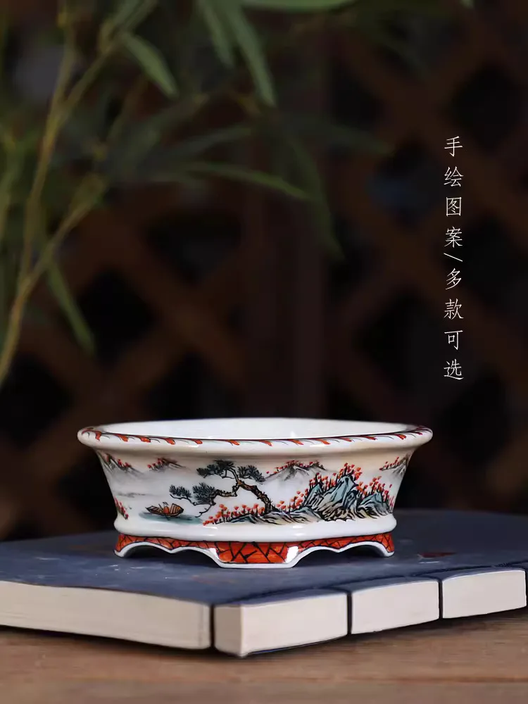 Porcelanowa farba ręczna Bonsai Pot, tradycyjny chiński wzór, pokój domowy stół biurko dekoracja ogrodowa