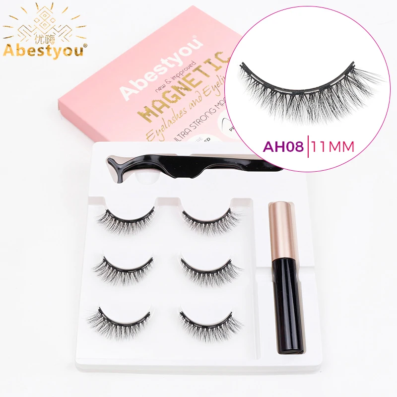 Abestyou High Quality 3pairs 3d Natural Short Magnetic Eyelashes Eyeliner Tweezer Kit Maquiagem Completo Easy Apply Beginner