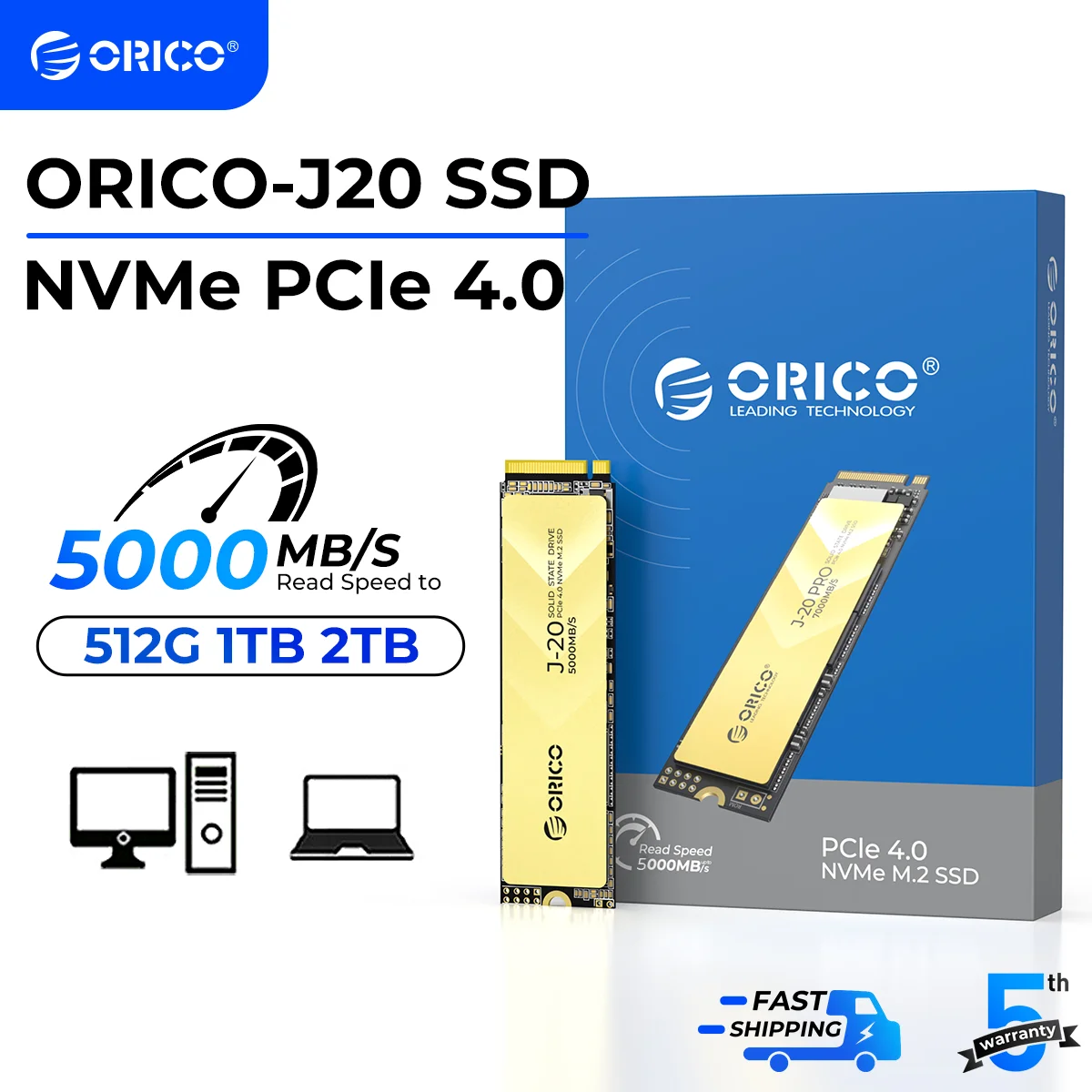 

ORICO J20 M.2 NVMe SSD 5000 Мбит/с PCIe 4.0 NVMe Gen4 x4 Внутренний твердотельный накопитель M.2 M Key SSD Охлаждающий жилет для Content Creators