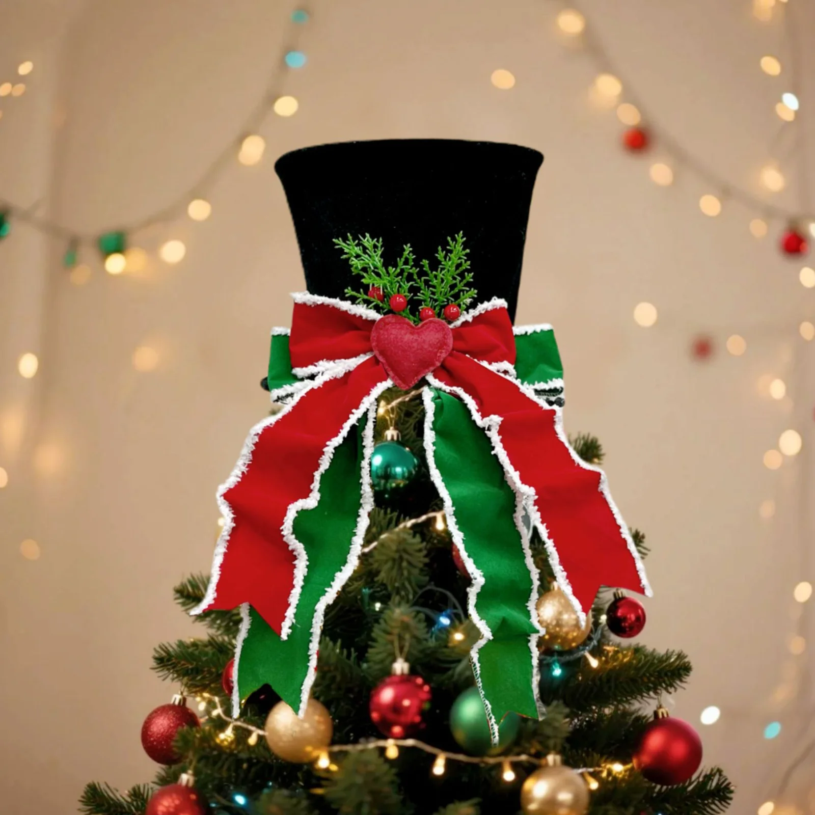 

Christmas Tree Topper Hat Red and GreenVelvet Ribbon Decorations Xmas Tree Top Ornaments for Home Restaurant Decoration 2026