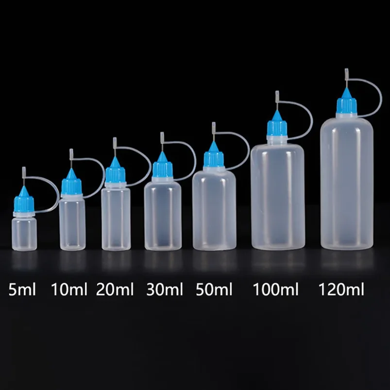 

5ml 10ml 20ml 30ml 100ml 120ml PE Plastic Squeezable Tip Applicator Bottle Refillable Dropper with Needle Tip Caps Oil Bottles