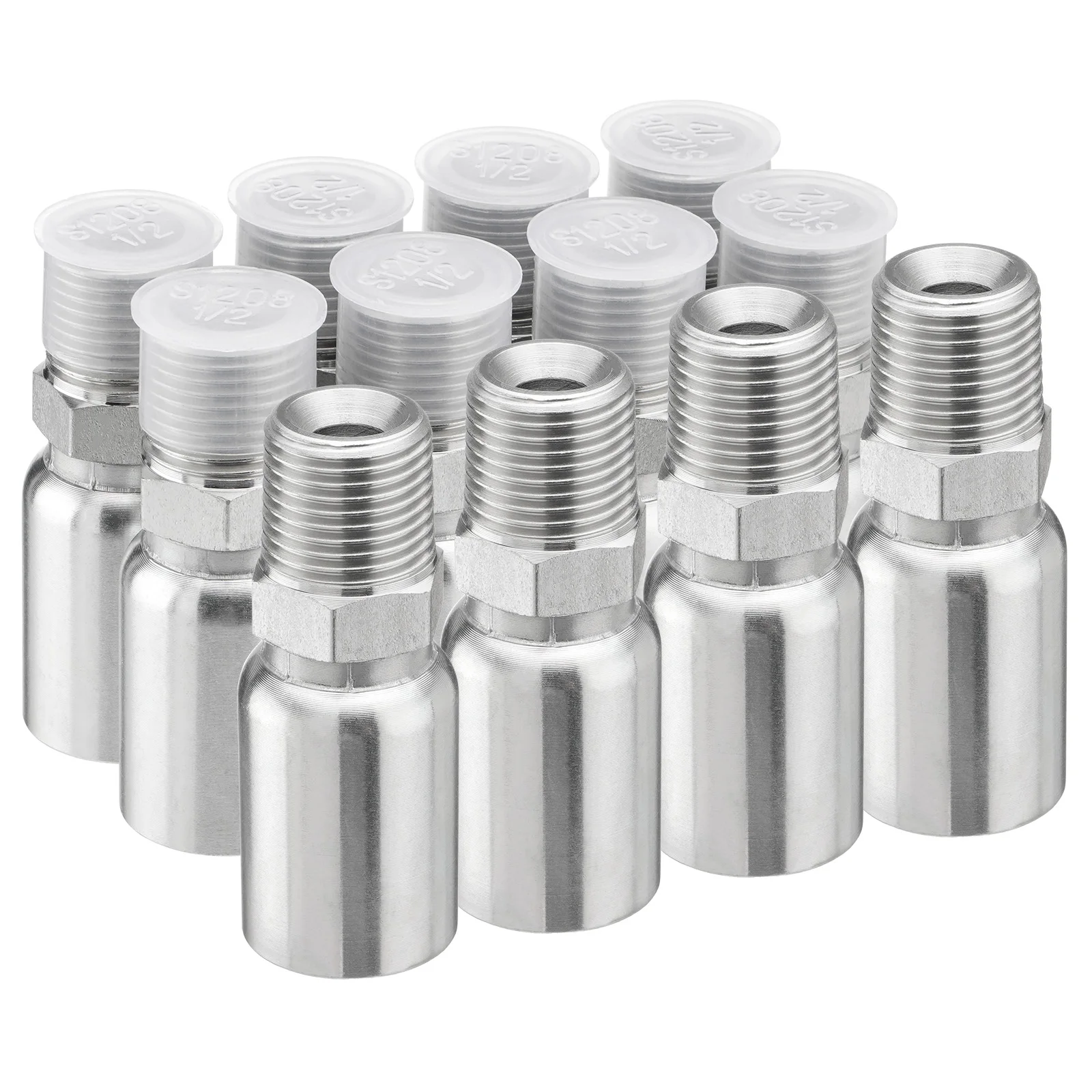 

12 Pack Hydraulic Hose Fittings: 1/2" I.D. Hose x 1/2" NPTF Male with Protection Cover, Hydraulic Hose End Crimp Fitting Kits