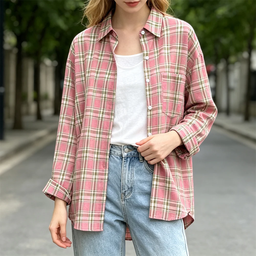 Polyester Vacation Outerwear 42 S Women Plaid Shirt Coat Medium Elasticity Fabric New Condition Item Plaid Pattern Print