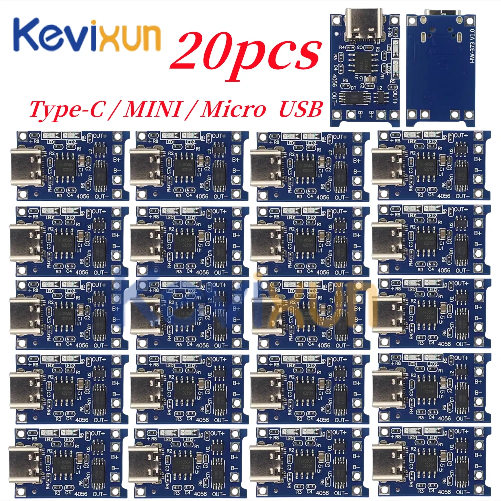 20pcs Type-c/Micro/Mini USB 5V 1A 18650 TP4056 Lithium Battery Charger Module Charging Board With Protection Dual Functions