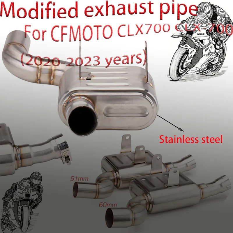 

For CFMOTO CLX 700 CLX700 2020-2023 Motorcycle Modified Back Pressure Box Mid-section Exhaust Pipe Connection 51/60 Mm Muffler