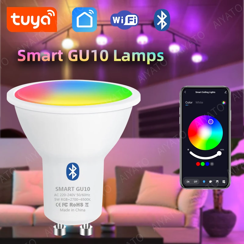 Tuya GU10 Lamp APP Control Smart Bulb WIFI Bluetooth RGB 220V LED Light Bulbs 5W Dimmable Smart Life For Room Home Group