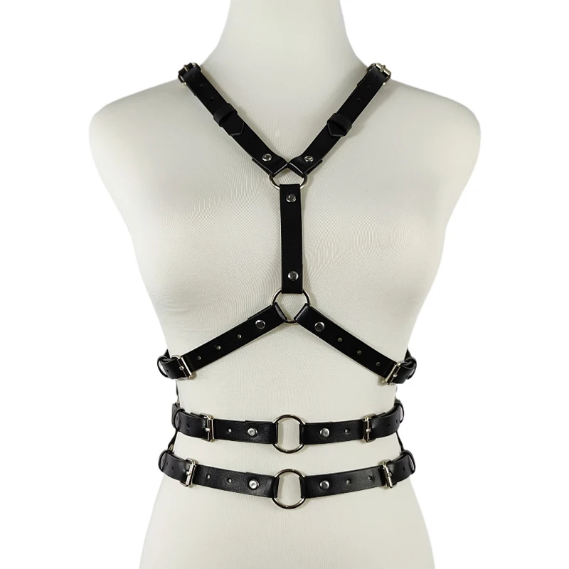 Harajuku Leather Women Lingerie Sexy Bra Garter Sword Belt Body Bondage Fashion Harness Bdsm Erotic Chest Suspenders Stockings