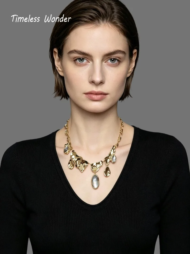 Timeless Wonder Fancy Abalone Shell Geo Pave Necklace Women Designer Jewelry Sweet Top Rare Trendy Neat 4612