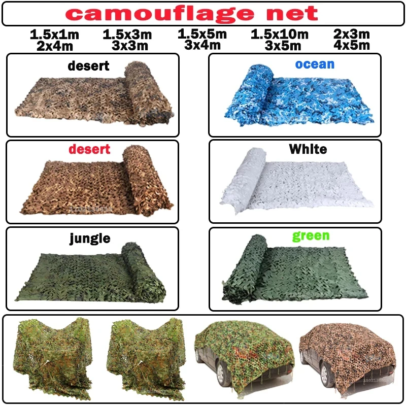 

1.5x1m1.5x10m4x5m Camouflage Nets White Blue Beige Desert for Hunting Hiding Mesh Outdoor Awning Garden Shading Gazebo