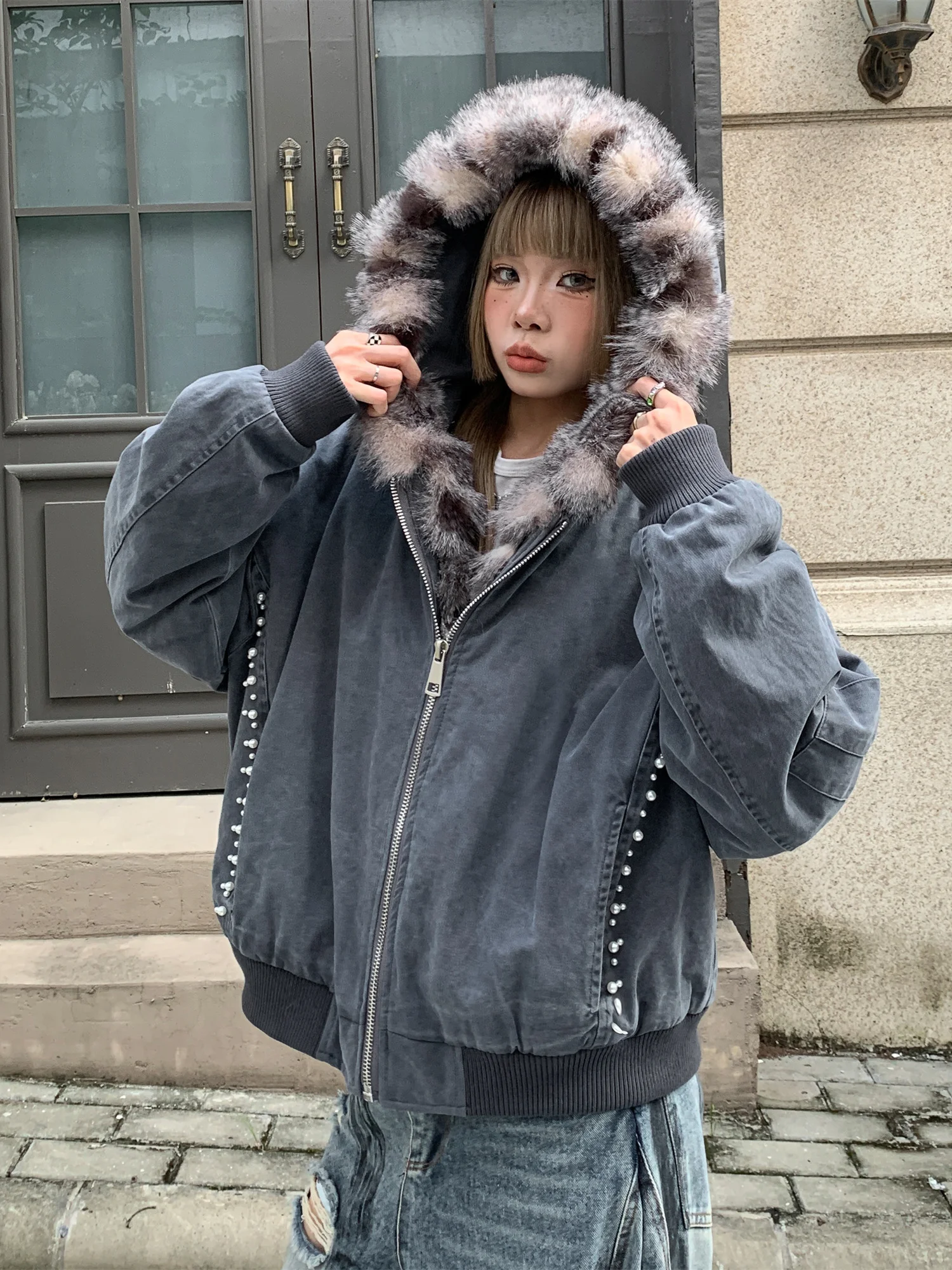 

Утепленная хлопковая куртка-парка в американском стиле для женщин с капюшоном и вышивкой бисером, для пар