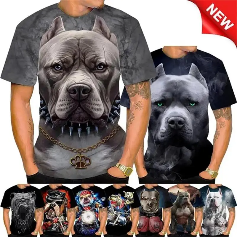 Camiseta de boxeo de Bulldog feroz para hombre, camiseta con estampado 3D de Bully Pitbull, camiseta con personalidad novedosa, ropa de calle de