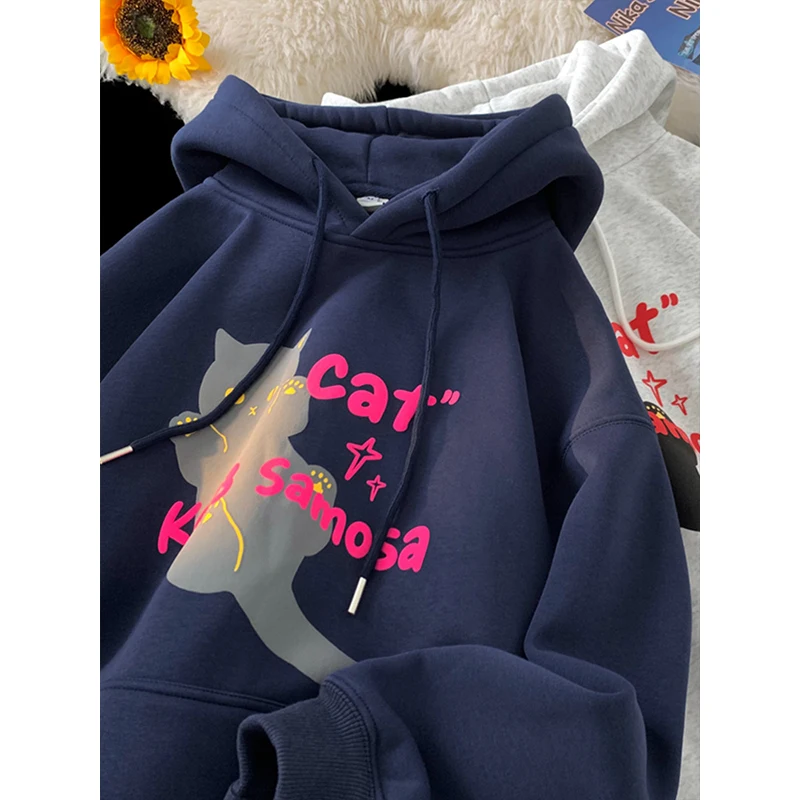 

Мужская утепленная флисовая толстовка с принтом в американском стиле, осенне-зимняя, больших размеров, повседневная верхняя одежда для пар