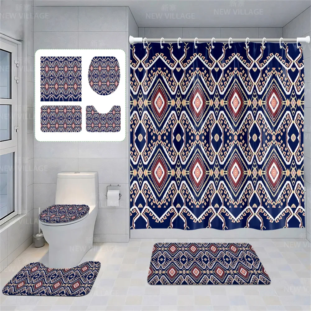 Home shower curtains bathroom Decora waterproof fabric non-slip bathmat water absorption curtain Modern geometric nordic simple