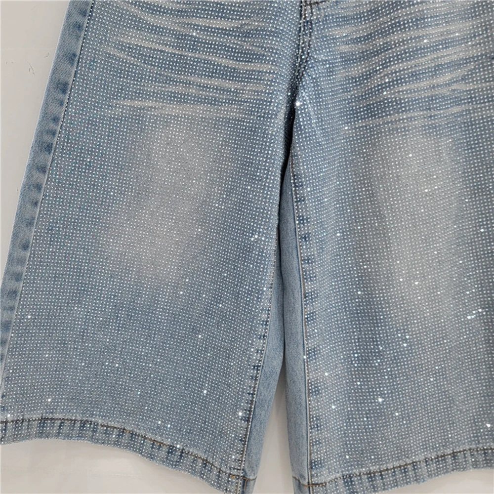 Pantaloncini di jeans con strass Jeans capri versatili larghi primavera/estate da donna Pantaloni larghi alla moda Pantaloni casual coreani