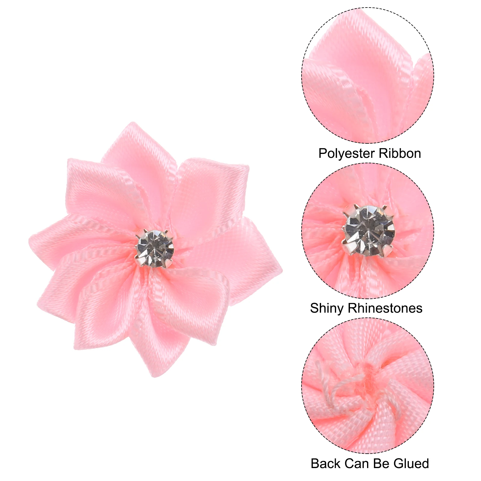 150Pcs Pink Small Ribbon Flowers 1.2 Inch Diameter Satin Ribbon Flowers Mini Fabric Flowers for Crafts DIY Wedding Ornament